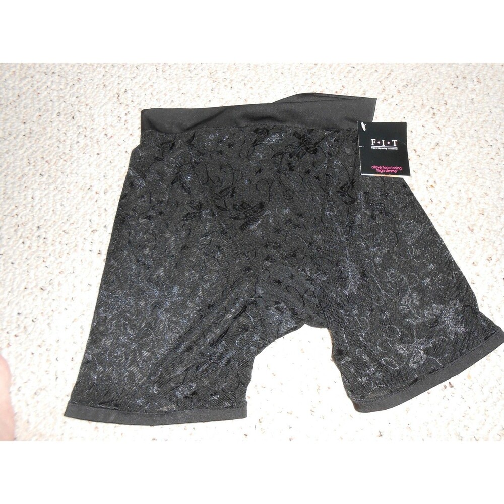 FIT Figure Improving Technology Black Allover Lace Toning Thigh Slimmer NWT Sz 6